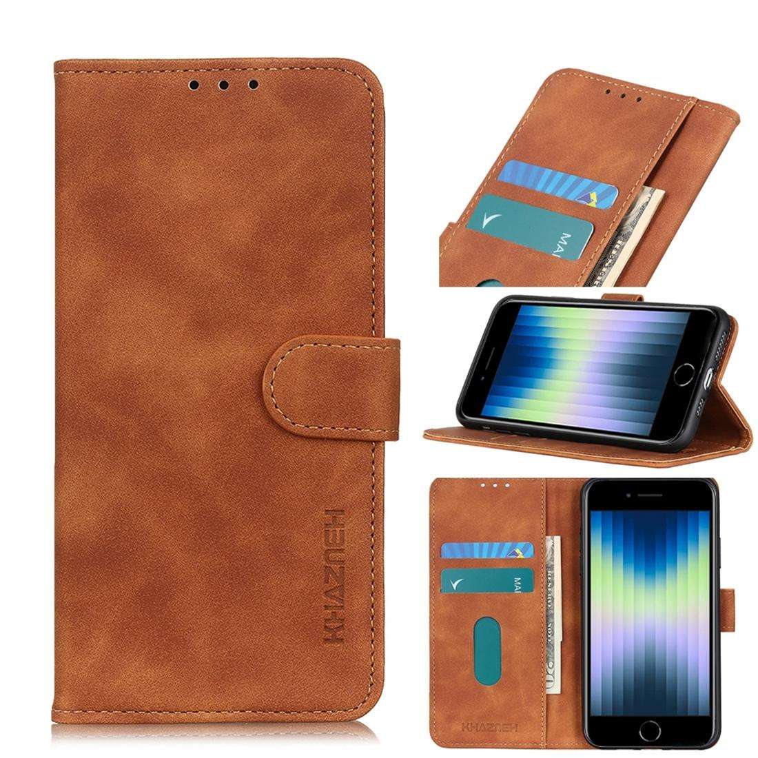 For iPhone SE 2022 / SE 2020 Retro Texture PU + TPU Horizontal Flip Leather Case with Holder & Ca...