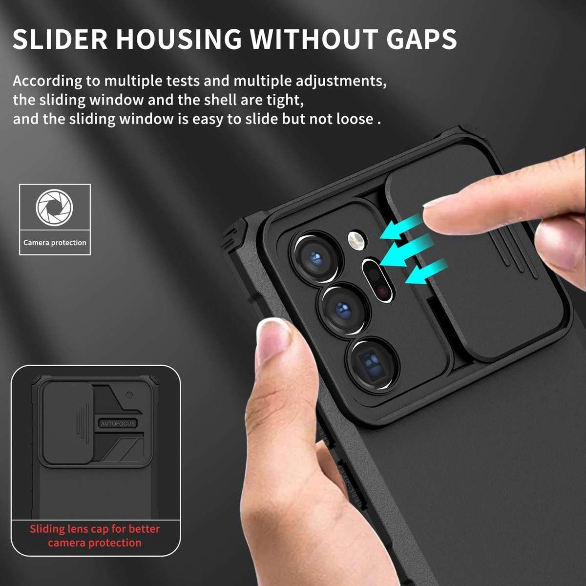 For Samsung Galaxy Note20 Ultra Stereoscopic Holder Sliding Camshield Phone Case(Black)