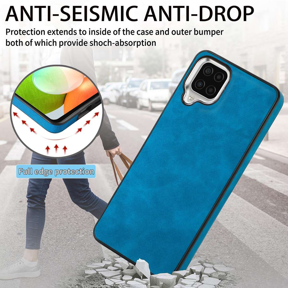 For Samsung Galaxy A22 4G Skin-Feel Electroplating TPU Shockproof Phone Case(Blue)