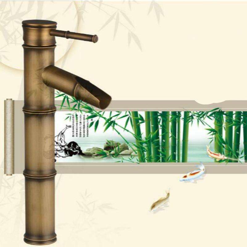 Antique Retro Hot Cold Water Bathroom Counter Basin Bamboo Waterfall Basin Copper Faucet, Specifi...