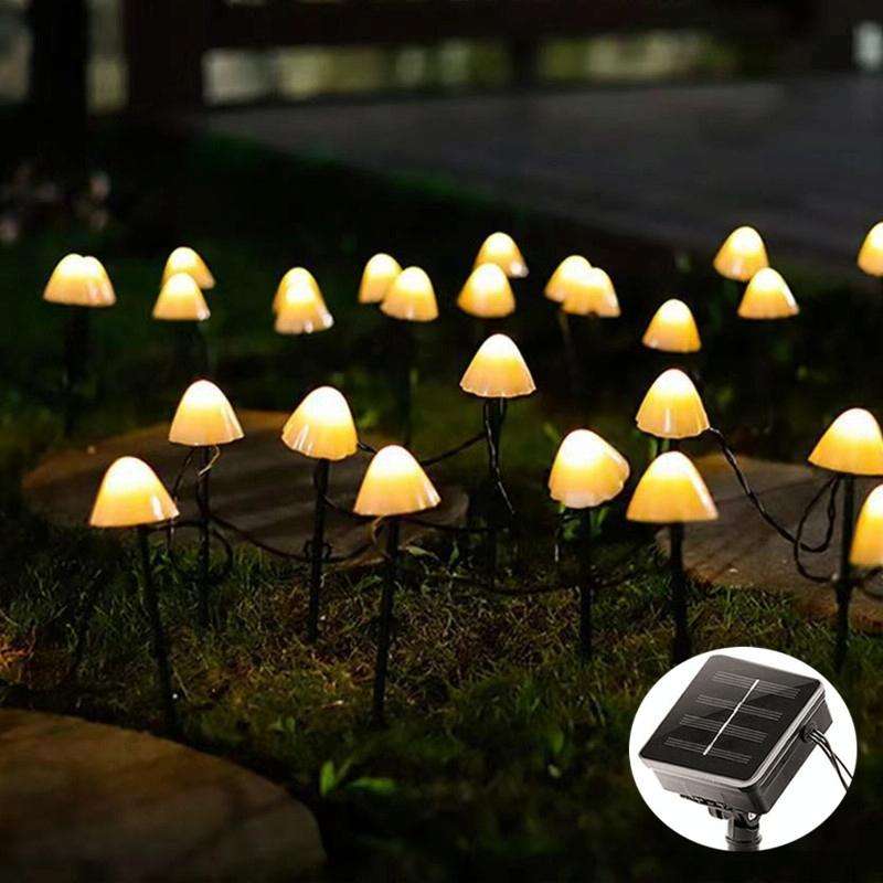 3.8m 10 LEDs Solar Mushroom Lawn Light Outdoor Waterproof Garden Villa Landscape Decorative Strin...