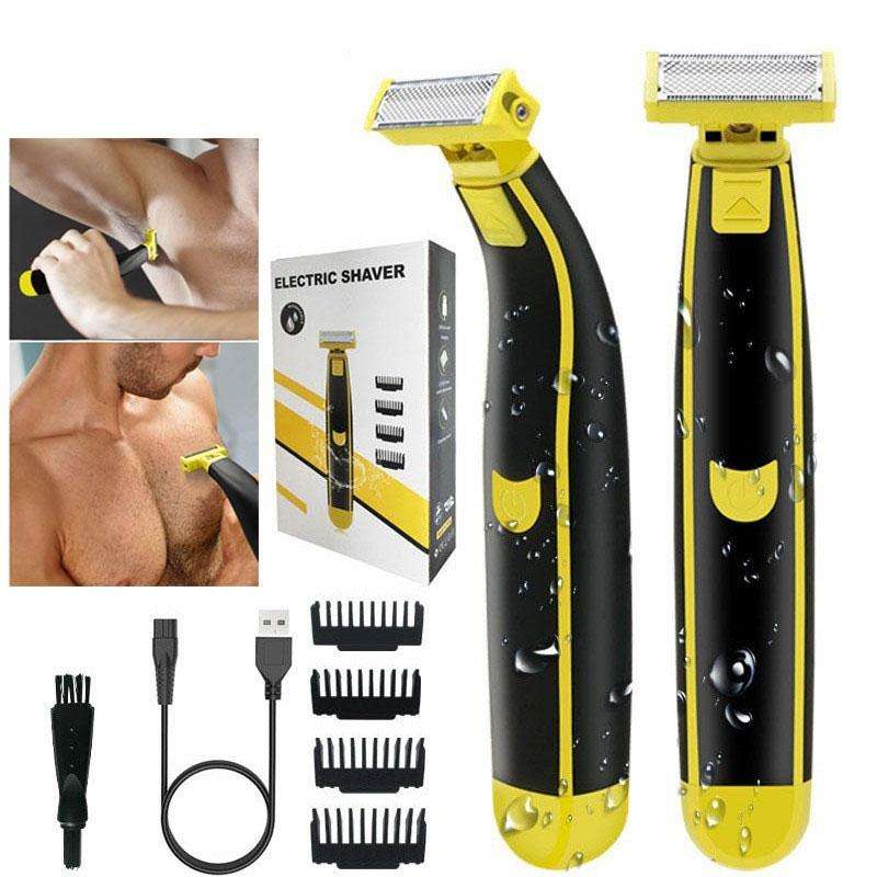 Electric Razor Portable USB Rechargeable Men Shaver(Yellow Black)