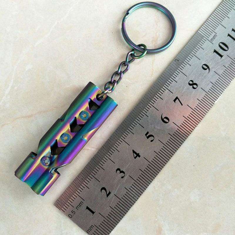 Outdoor High-decibel Stainless Steel Self-protection Double Tube Survival Whistle with Key Ring(B...