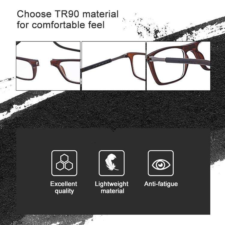 Anti Blue-ray Adjustable Neckband Magnetic Connecting Presbyopic Glasses, +4.00D(Grey)