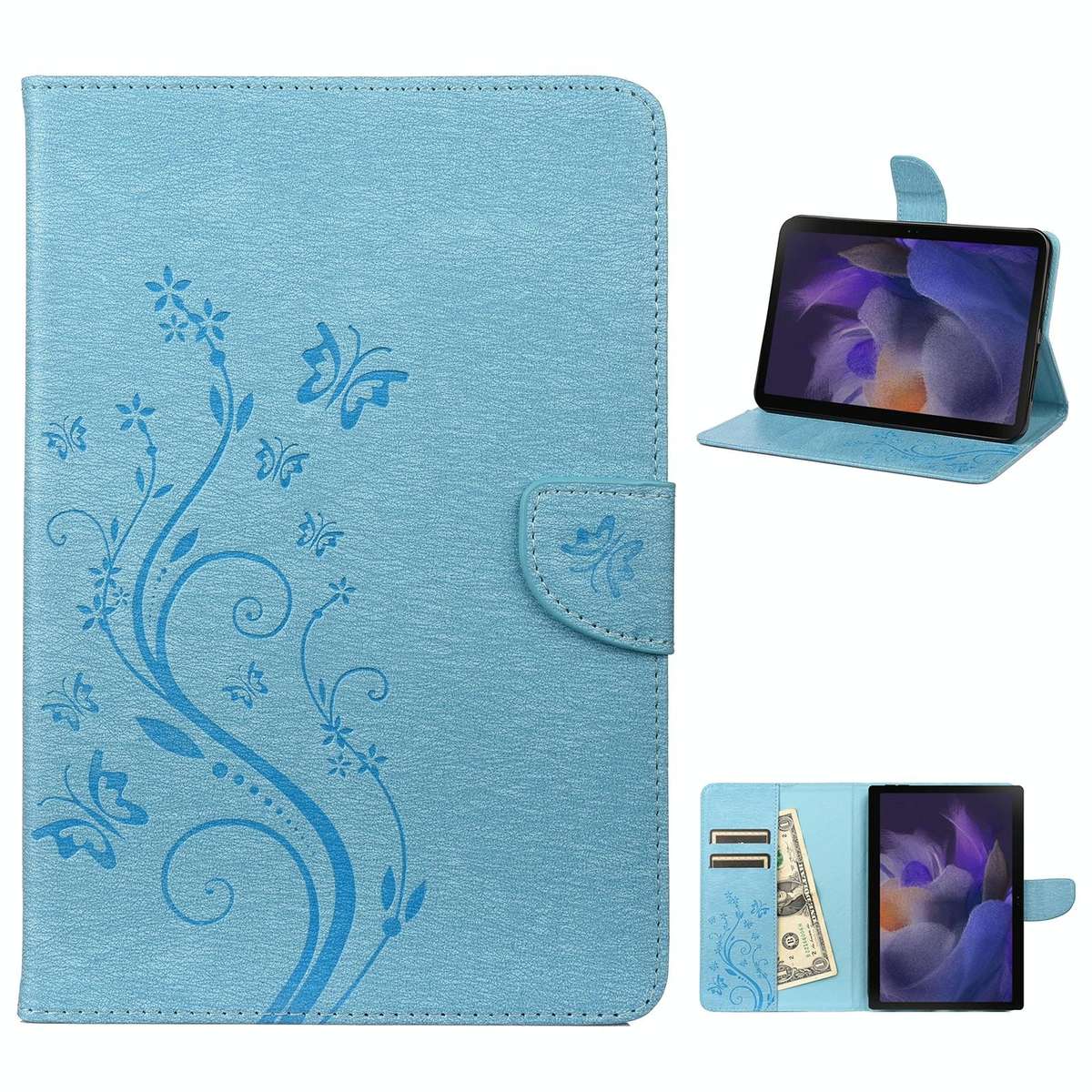 For Samsung Galaxy Tab A8 10.5 2021 X200 / X205 Butterfly Flower Embossing Pattern Leather Tablet...