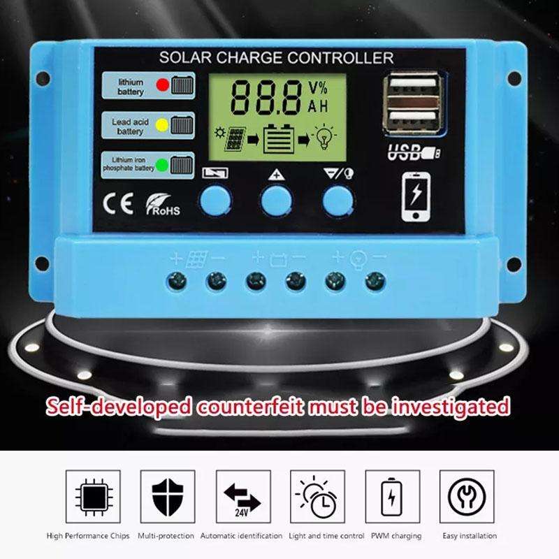 20A Solar Charge Controller 12V / 24V Lithium Lead-Acid Battery Charge Discharge PV Controller, w...