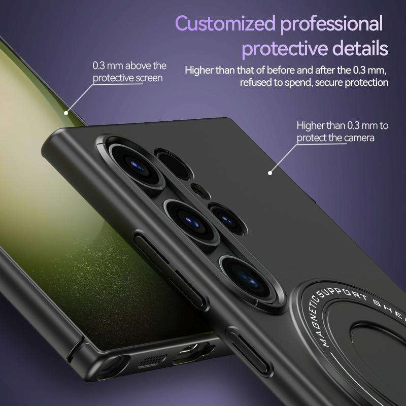 For Samsung Galaxy S24 Ultra 5G Matte Magsafe Magnetic Phone Case with Trolley Holder(Black)