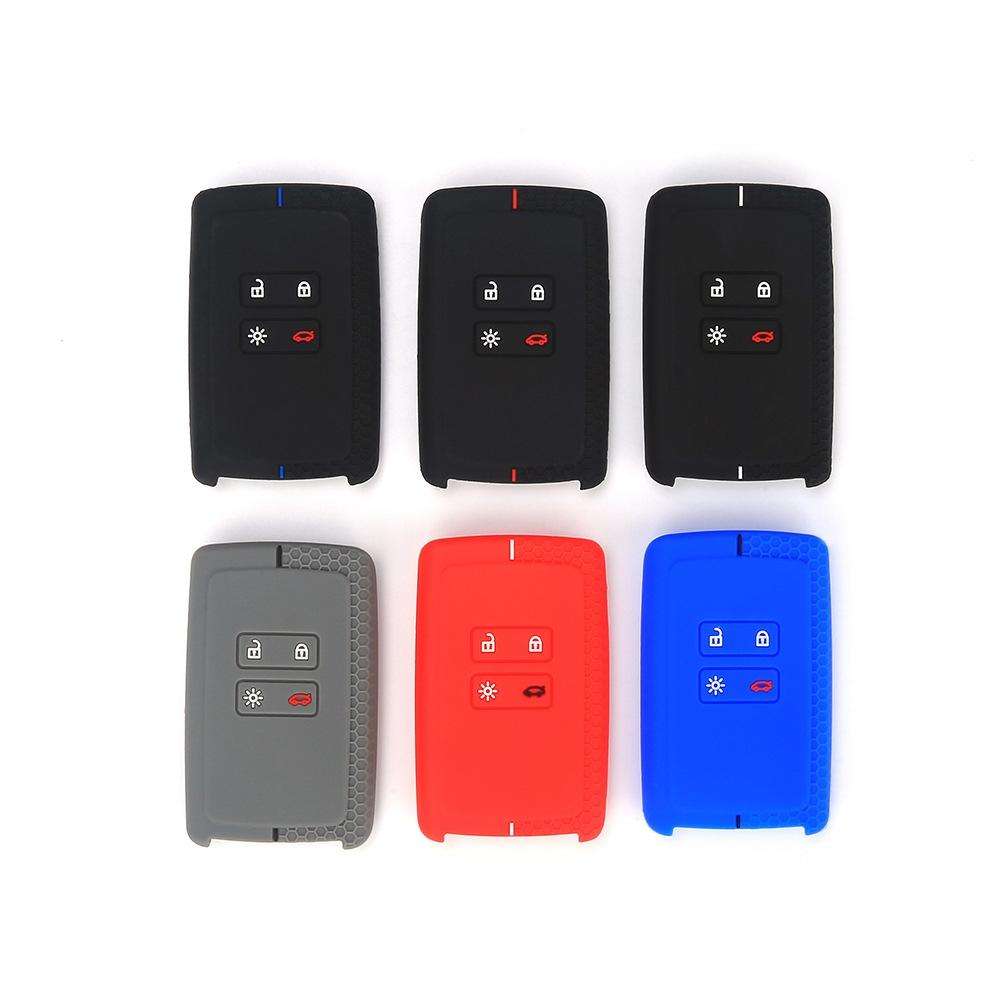 For Renault Koleos/Megane 2pcs 4 Button Honeycomb Pattern Silicone Key Cover(Black Red Line)