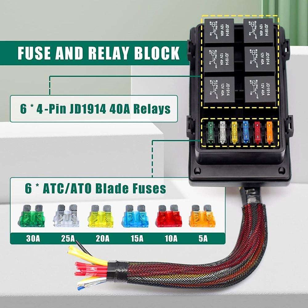 12V 4 Pin Car 6 Slots IP66 Waterproof Relay Fuse Box with Cable