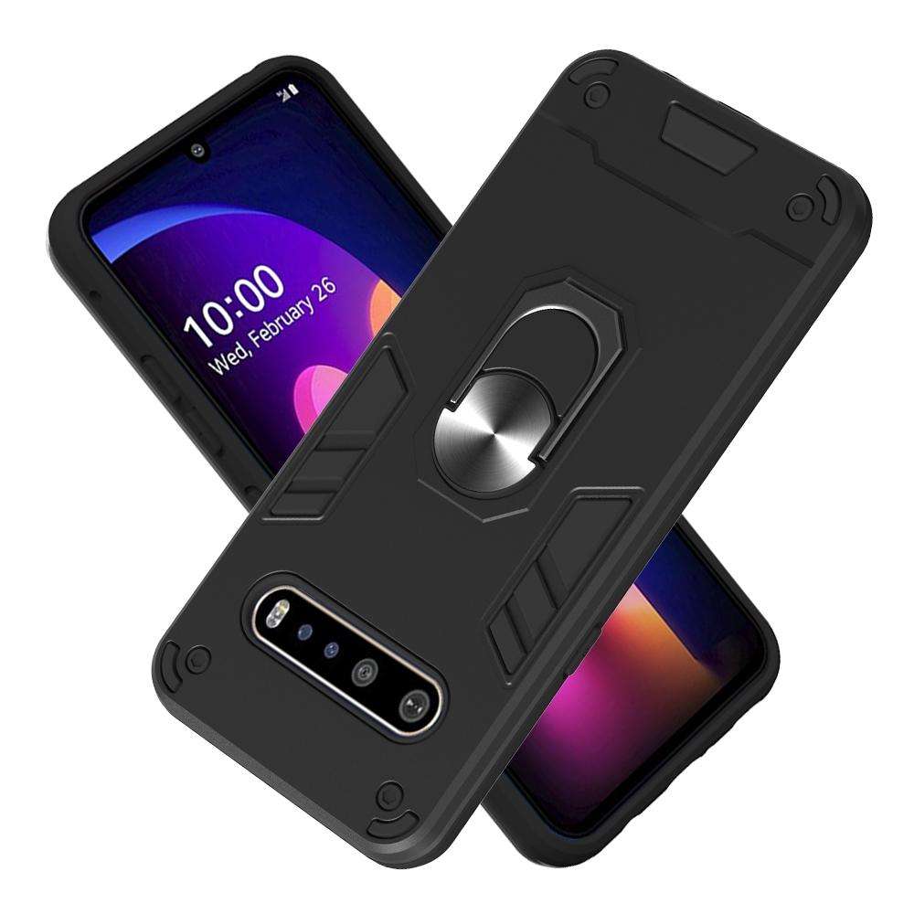 For LG V60 ThinQ 5G 2 in 1 Armour Series PC + TPU Protective Case with Ring Holder(Black)