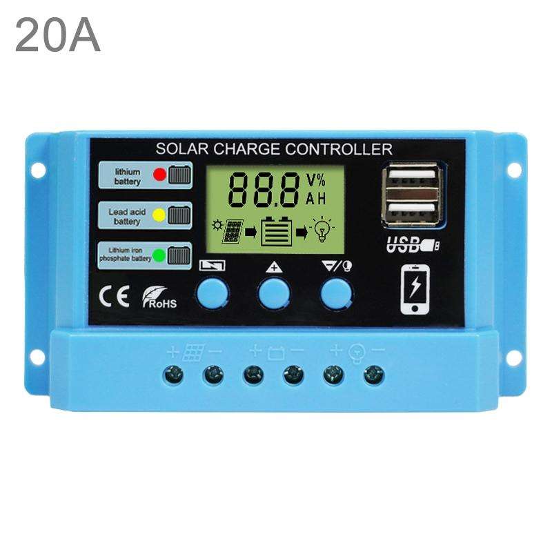 20A Solar Charge Controller 12V / 24V Lithium Lead-Acid Battery Charge Discharge PV Controller, w...