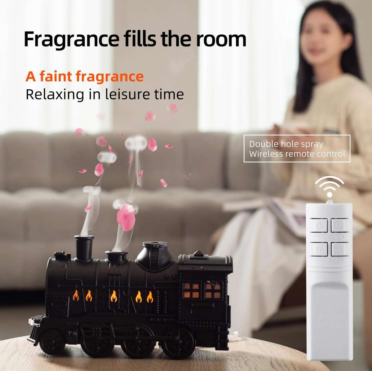 300ml Small Train Essential Oil Diffuser Humidifier With Remote Control US Plug
