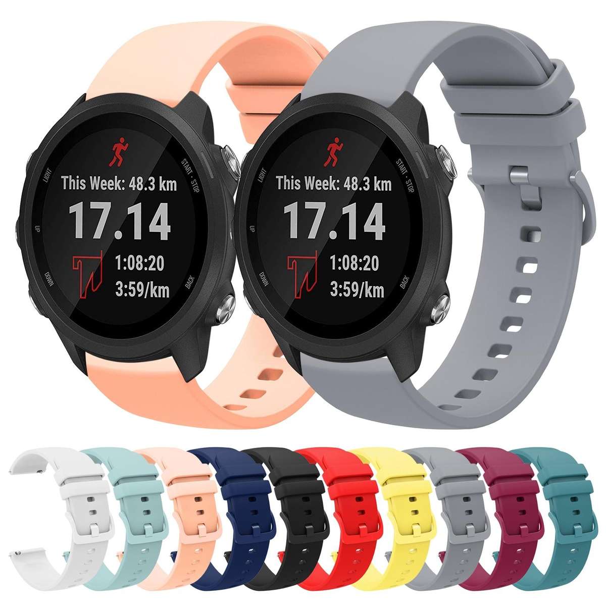 For Garmin Forerunner 245 Music 20mm Solid Color Soft Silicone Watch Band(Grey)