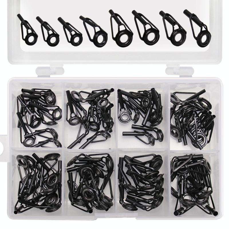 80 PCS / Box Top Ring Leading Eye Lure Rod Accessories, Style: Stainless Steel+Ceramic Ring(Black)