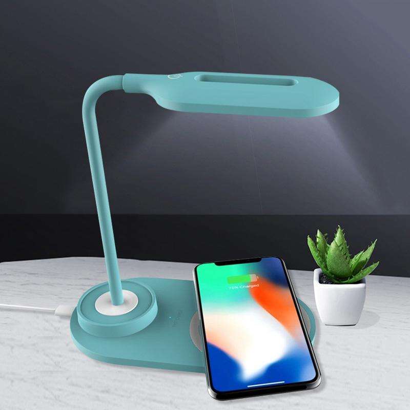 Multi-Function USB LED Lamp Touch Light with Qi Wireless Charging Pad(Blue)
