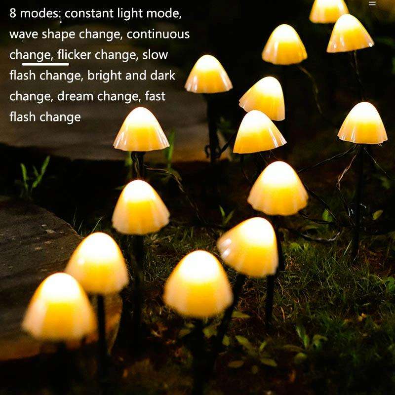 3.8m 10 LEDs Solar Mushroom Lawn Light Outdoor Waterproof Garden Villa Landscape Decorative Strin...