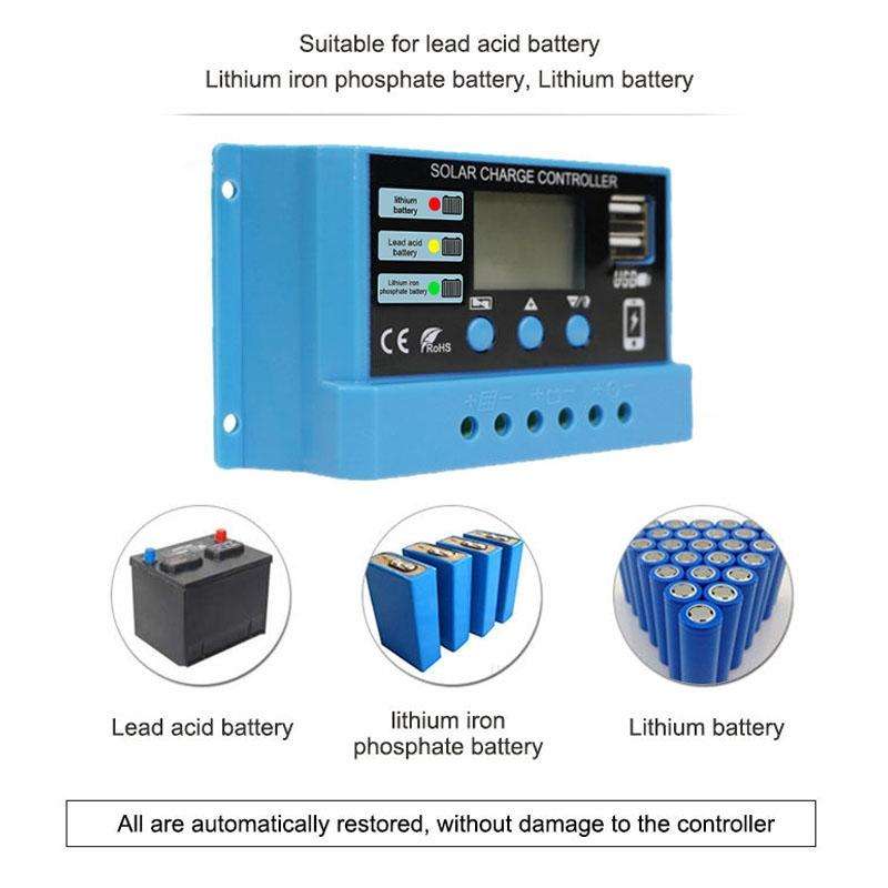 20A Solar Charge Controller 12V / 24V Lithium Lead-Acid Battery Charge Discharge PV Controller, w...