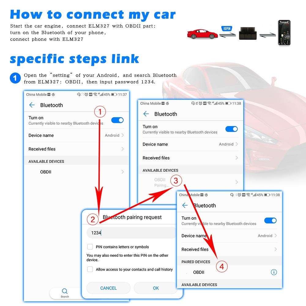 HH OBD ELM327 OBDII V1.5 Bluetooth Advanced Scan Tool Wireless Fuel Speed Diagnostic Tool