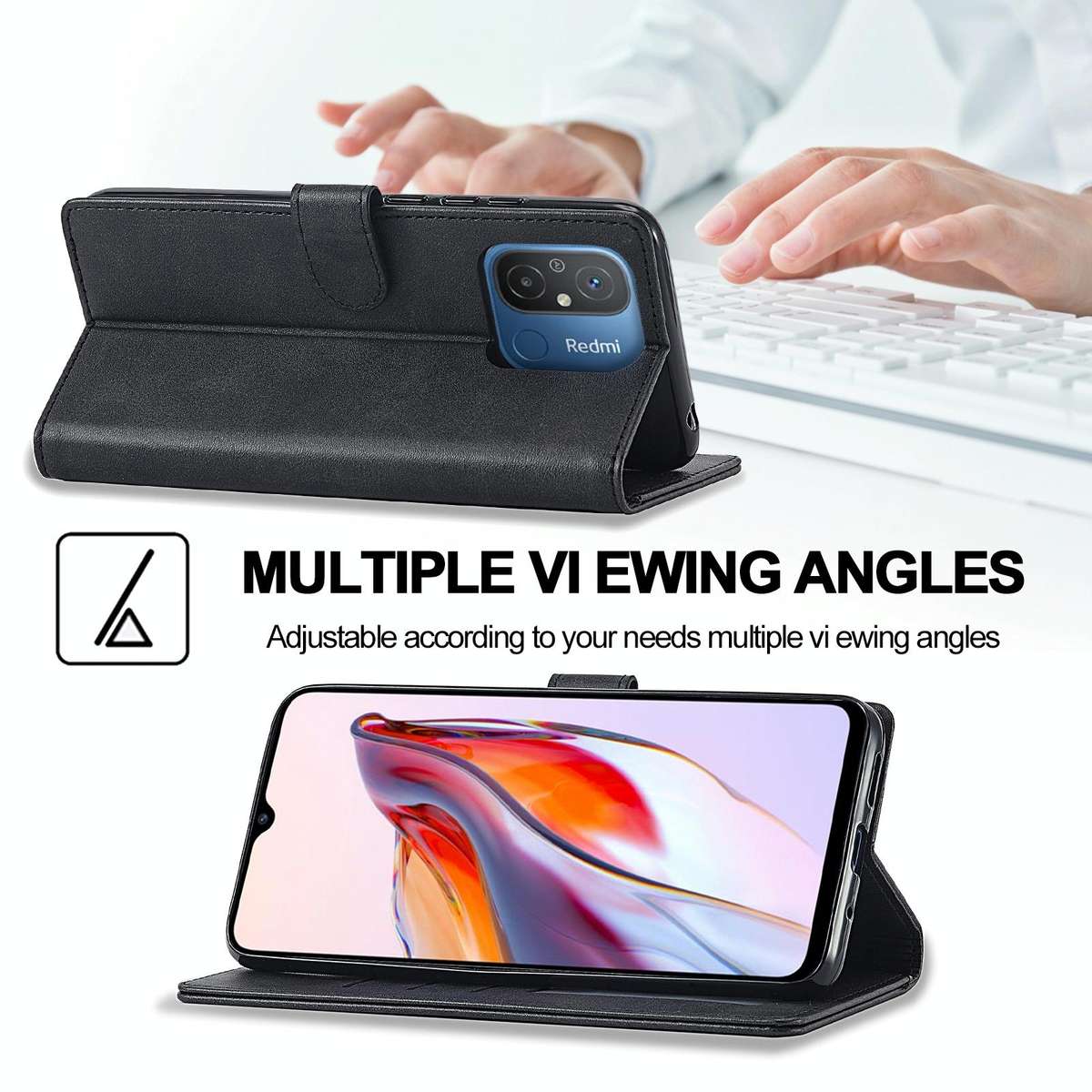 For Xiaomi Redmi 12C/11A Global LC.IMEEKE Calf Texture Horizontal Flip Leather Case(Black)