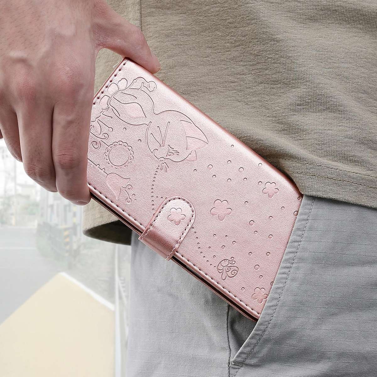 For Huawei Y9a Cat Bee Embossing Pattern Shockproof Horizontal Flip Leather Case with Holder & Ca...