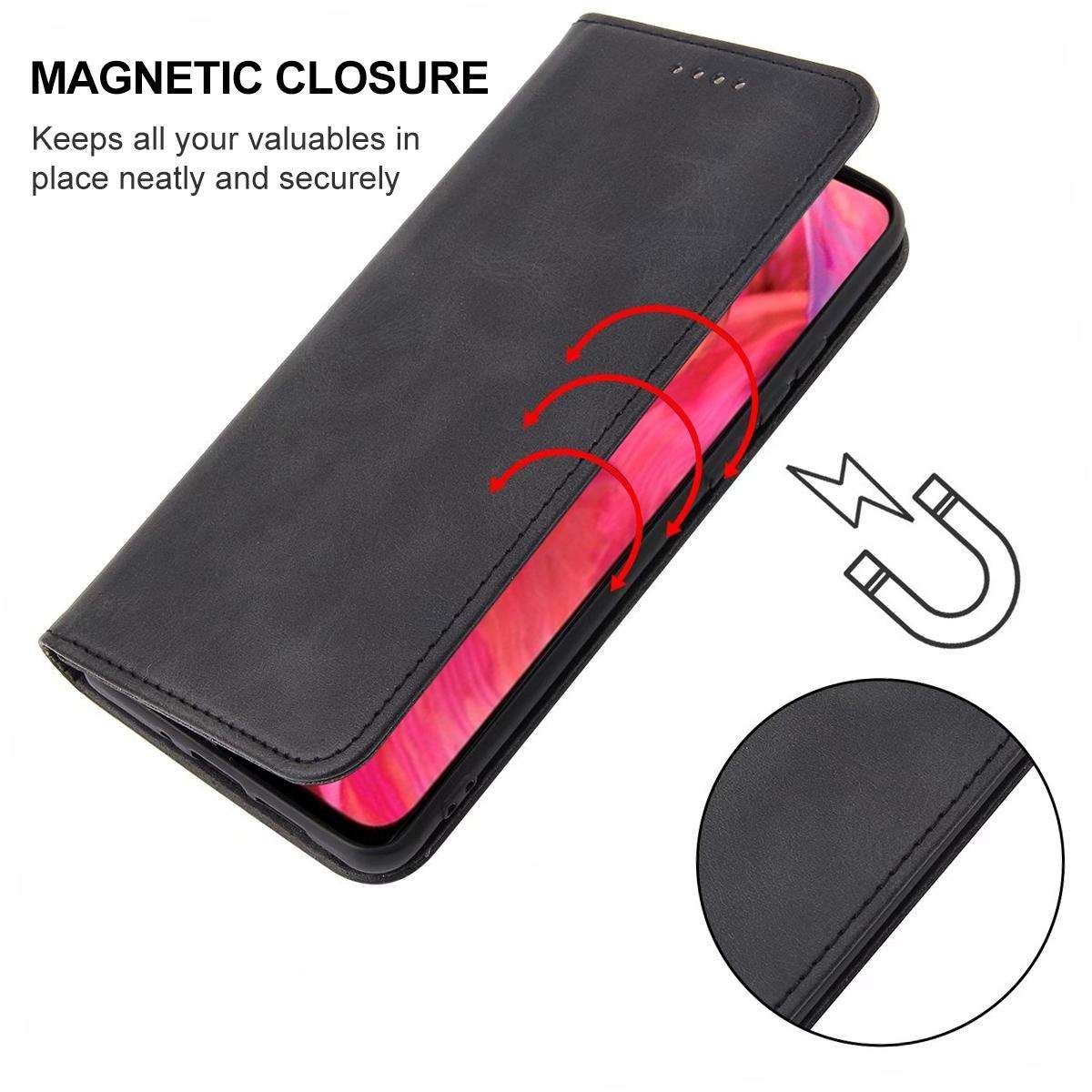 For OPPO A74 5G Magnetic Closure Leather Phone Case(Black)