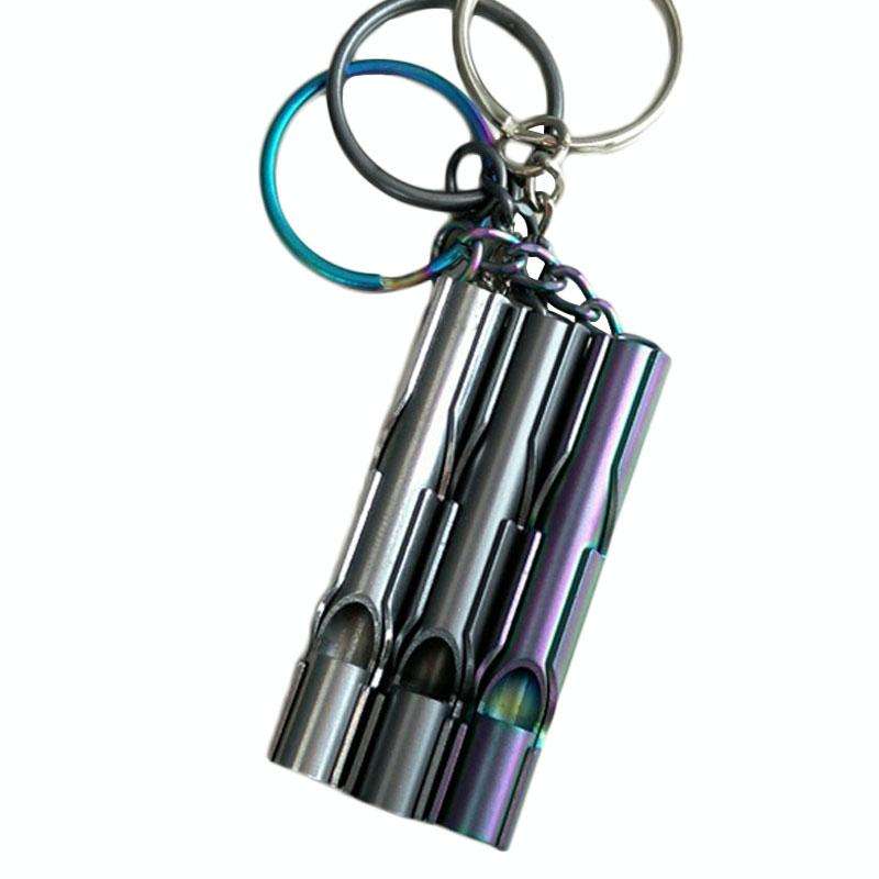 Outdoor High-decibel Stainless Steel Self-protection Double Tube Survival Whistle with Key Ring(B...