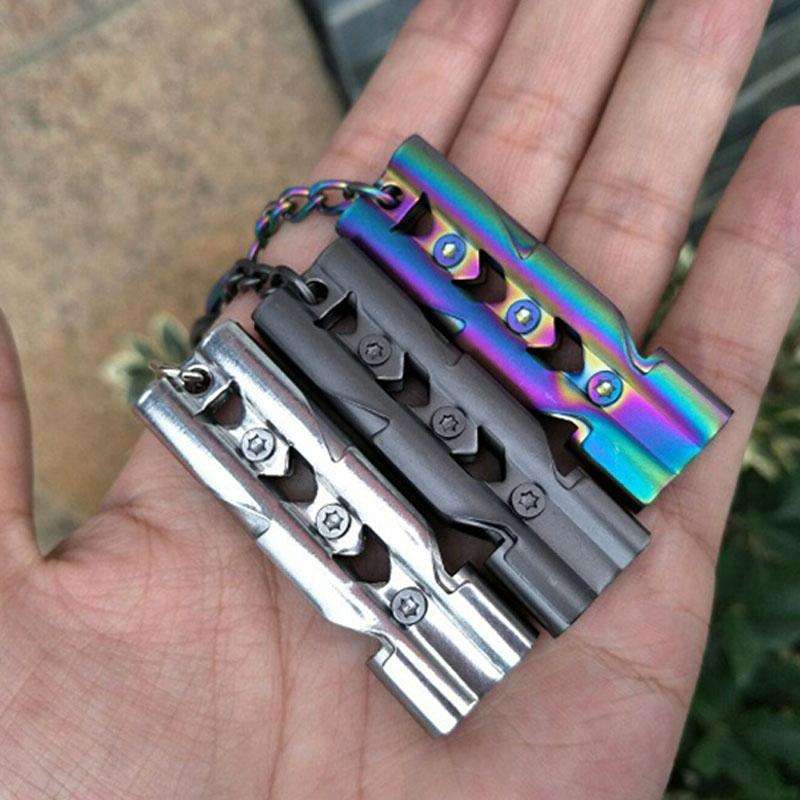 Outdoor High-decibel Stainless Steel Self-protection Double Tube Survival Whistle with Key Ring(B...