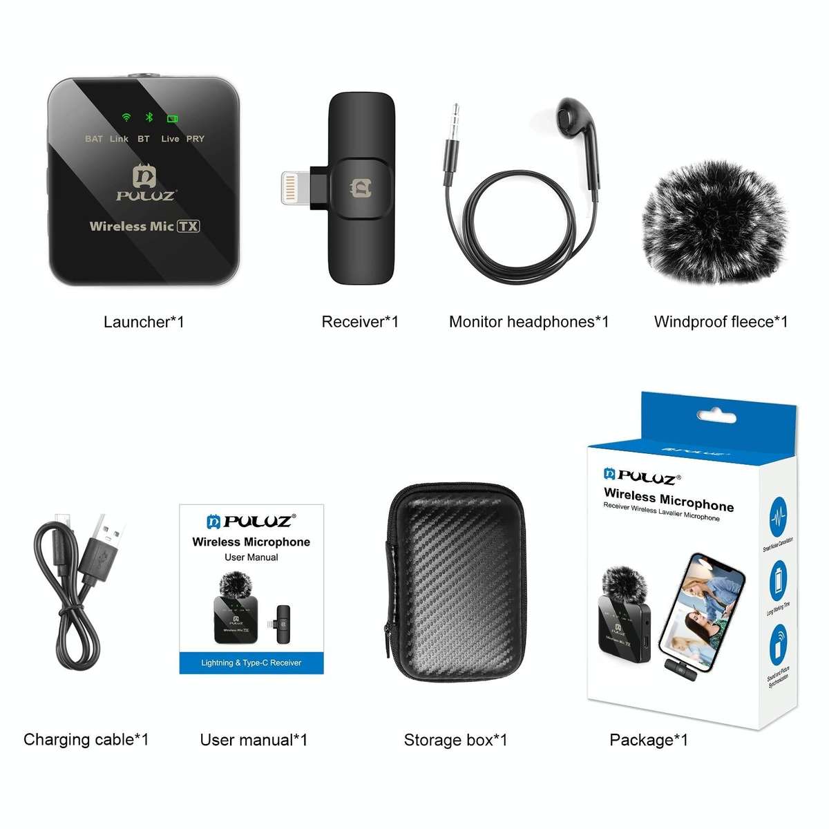 PULUZ Wireless Lavalier Microphone for iPhone / iPad, 8-Pin Receiver (Black)