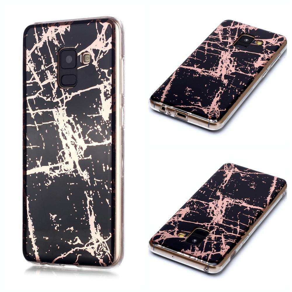 For Galaxy A8 (2018) Plating Marble Pattern Soft TPU Protective Case(Black Gold)