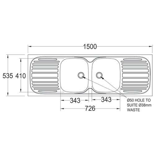 Franke Trendline 722 Stainless Steel Double Centre Bowl Overmount Sink 535x1500mm