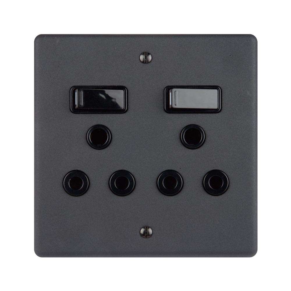 Lesco Matt Black Double RSA Wall Socket 4 x 4