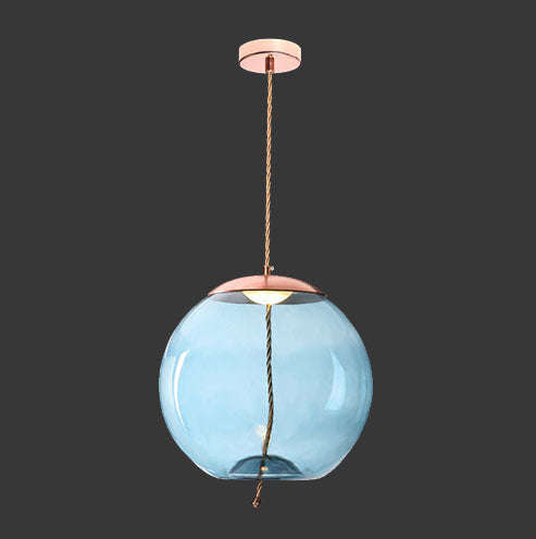 K. Light Orb Glass & Rope LED Pendant 3000K - Blue / Copper