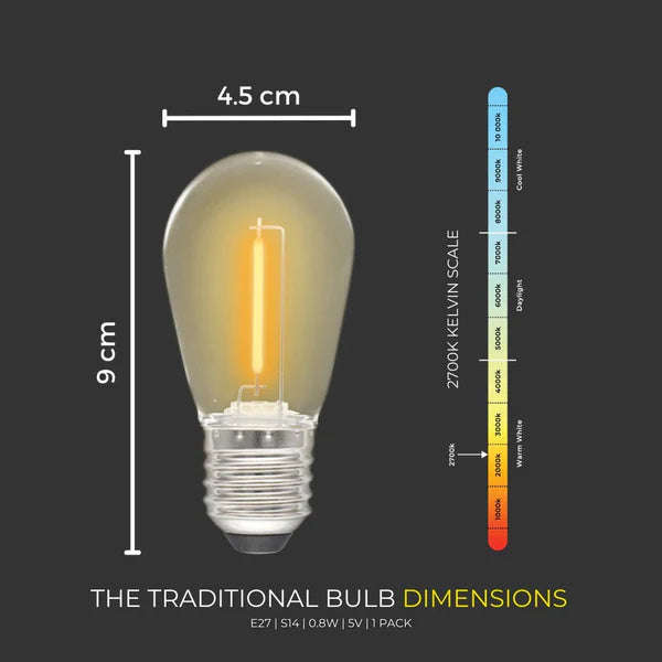 Litehouse LED Traditional Solar Festoon Replacement Bulb E27 5V 2700K