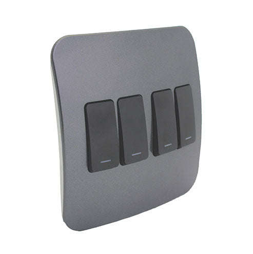 VETi 1 4 Lever 1-Way Light Switch 4x4 - Black Modules