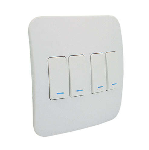VETi 1 4 Lever 1-Way Light Switch with Locator 4x4 - White Modules
