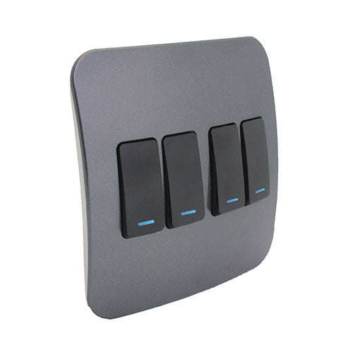 VETi 1 4 Lever 1-Way Light Switch with Locator 4x4 - Black Modules