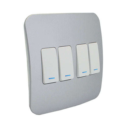 VETi 1 4 Lever 1-Way Light Switch with Locator 4x4 - White Modules