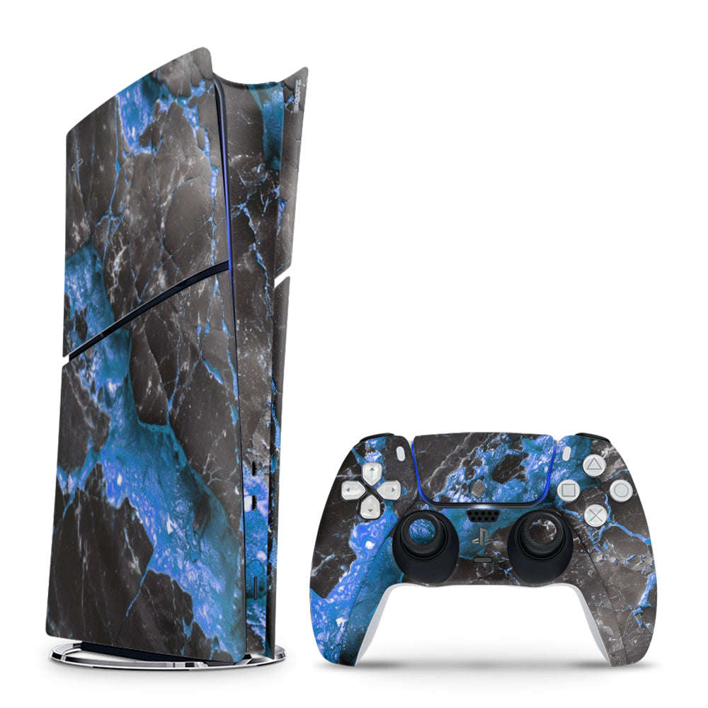 Decal Skin Sticker Compatible with PS5 Slim Digital (No Disk): Carbon Stone Blue