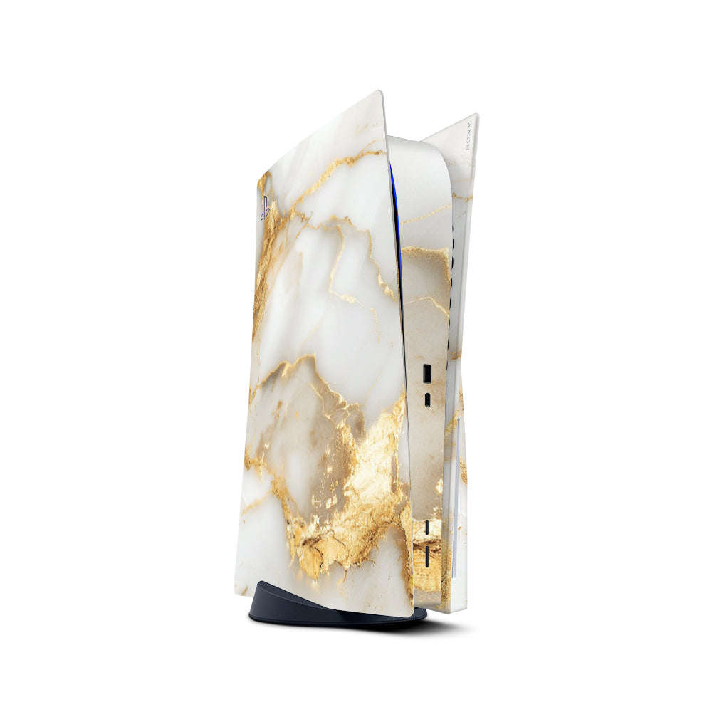 Decal Skin Sticker Compatible with PS5: White Gold Vein Marble