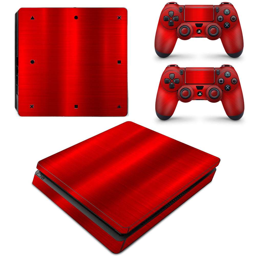 SkinNit Decal Sticker Skin For PS4 Slim: Chrome Red (Textured)