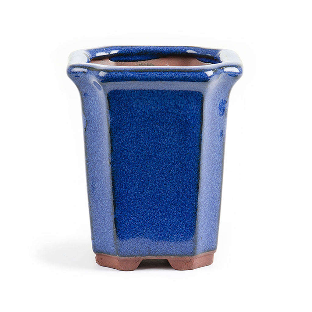 Assorted Glazed Cascade Pots, 6 x 6 x 9cm - Blue Square, Indented Corners