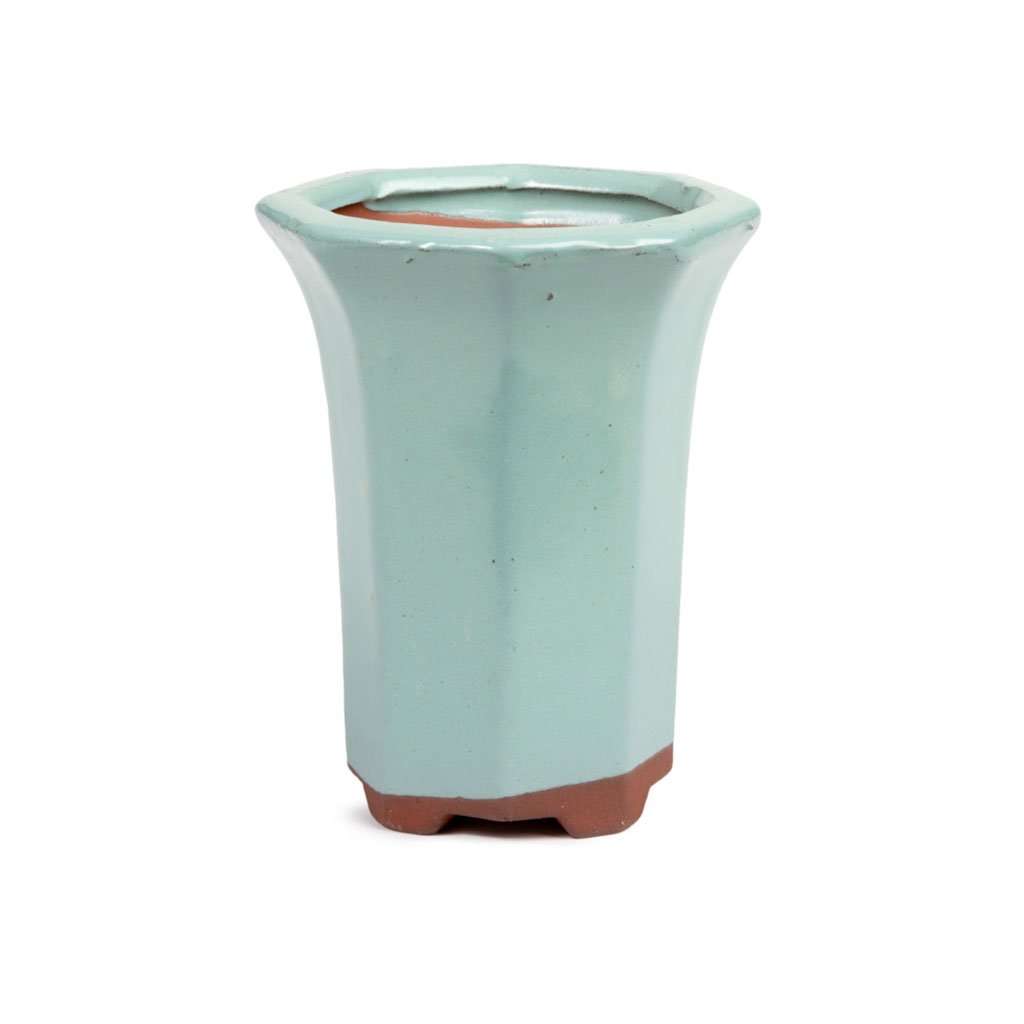Assorted Glazed Cascade Pots, 6 x 6 x 9cm - Light Moss Green Octagon (8 Sides)