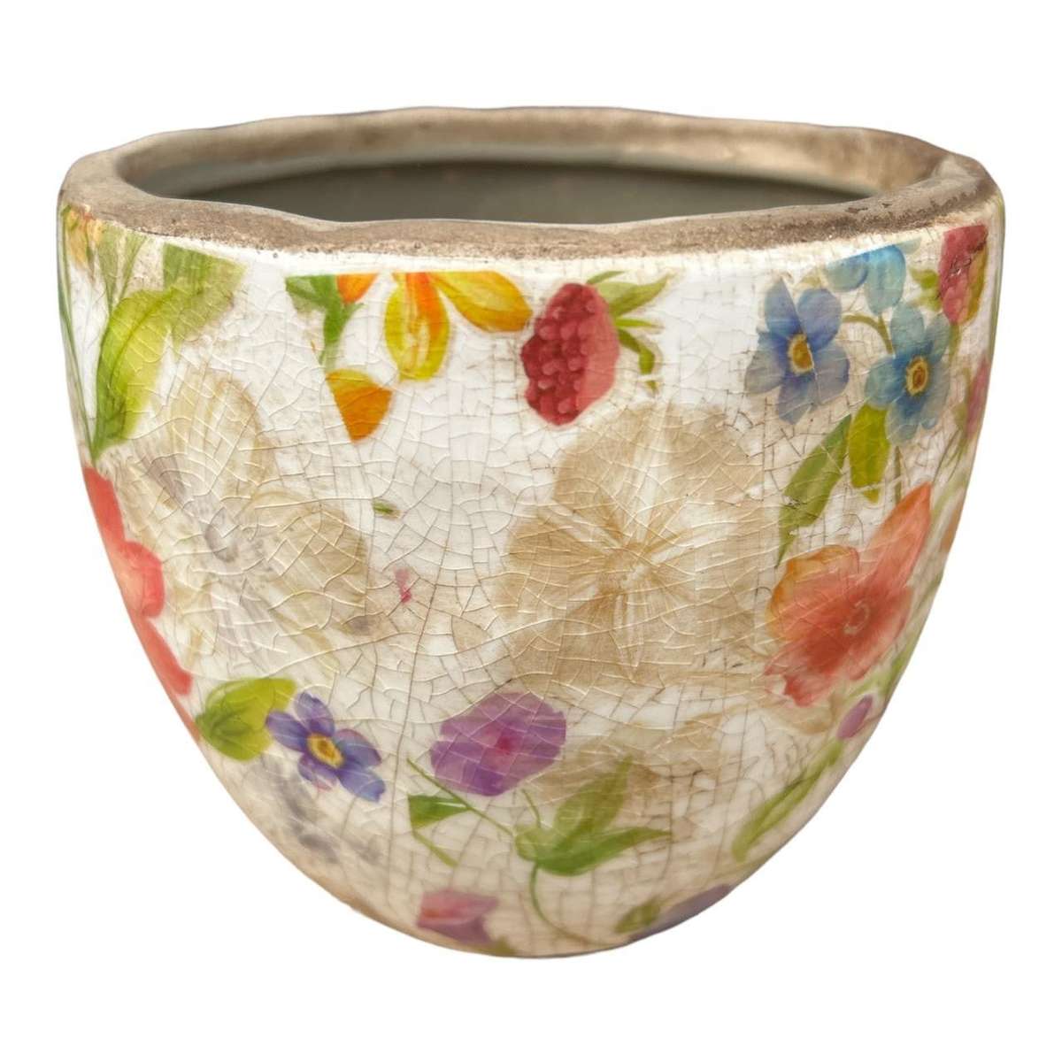 Ceramic Pot - Bold Flowers And Leaves