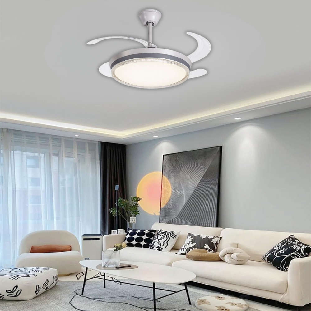 WHL&E F1-06 Grey And White Retractable Fan Light