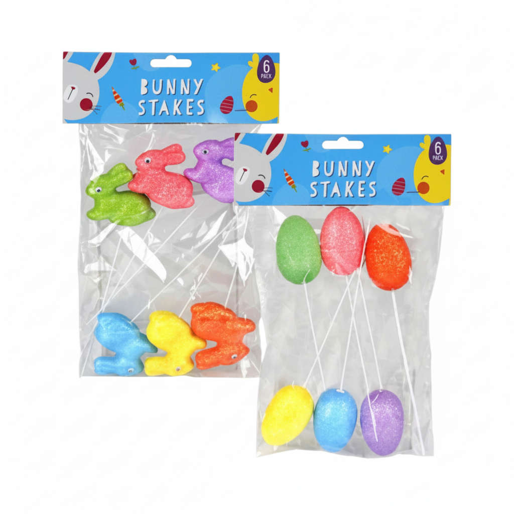 Easter Glitter Foam Decoration Stakes - Assorted (6 Pieces)