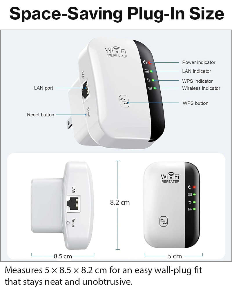 Wireless Wi-Fi Range Extender 2.4GHz 300Mbps Repeater with Ethernet Port EU Plug 802.11b/g/n Sign...