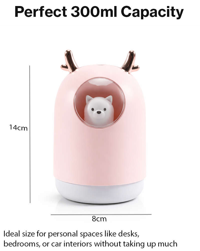 USB Cute Puppy Mini Cool Mist Humidifier with 7-Color LED
