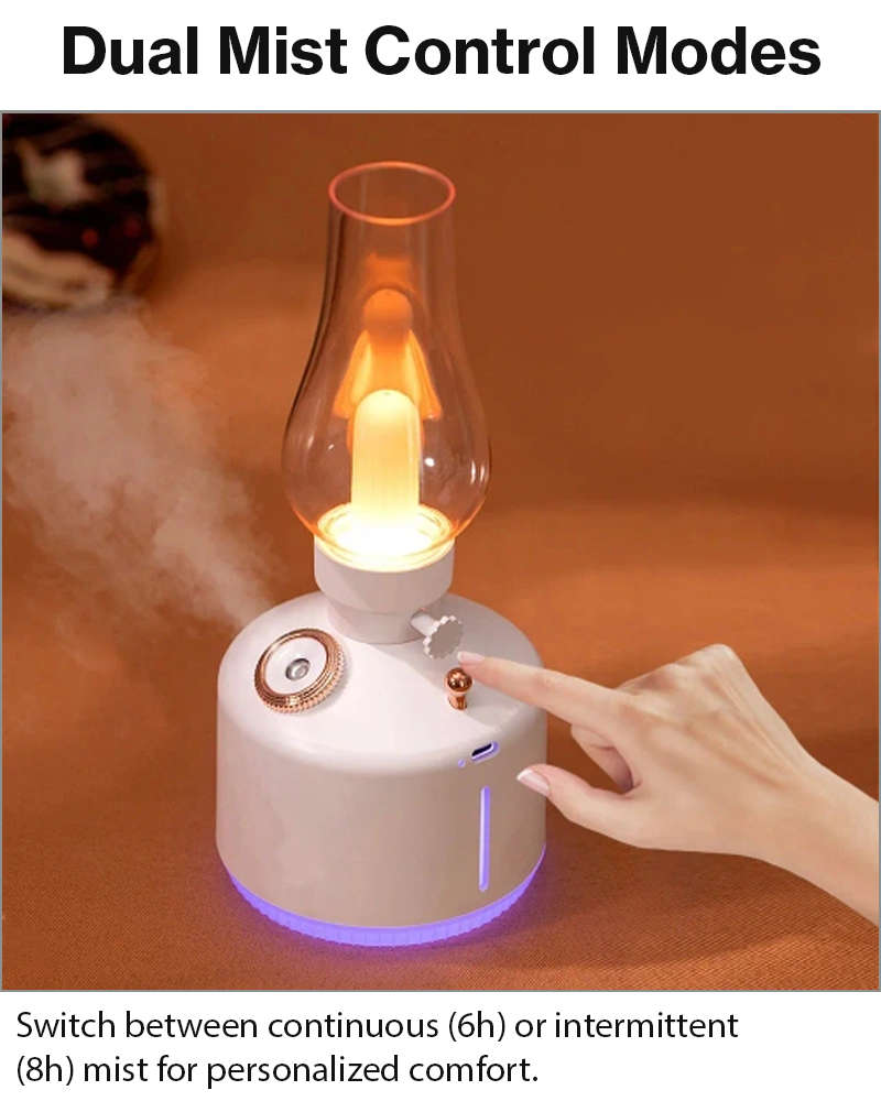 Ultrasonic Air Humidifier with Night Lamp, Aromatherapy, 280 ml Tank, USB-C Rechargeable 1200 mAh...