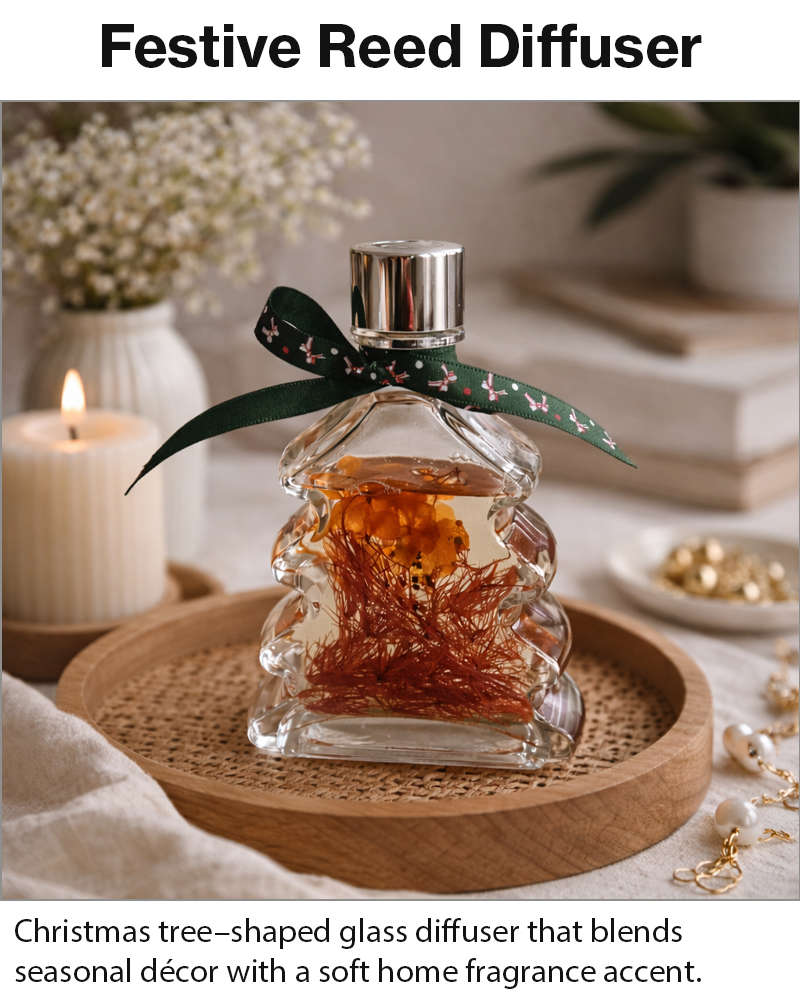 Christmas Tree Reed Diffuser Gift Set  5 Reed Sticks, Decorative Home Aroma Diffuser 8×4.5×15cm