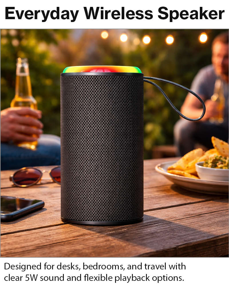 Wireless Bluetooth Speaker  Grey 5W RGB Light Portable TF USB Playback 1200mAh USB